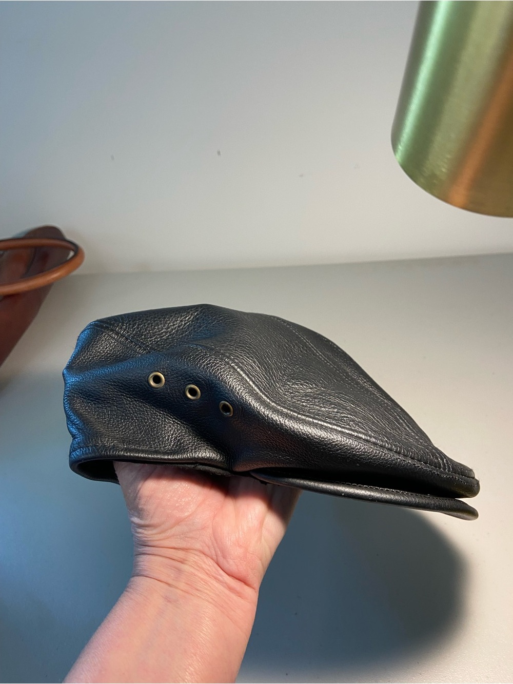 Vintage Winners Black Leather Newsboy Cap